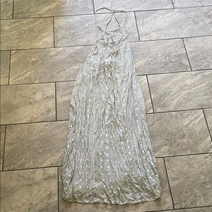 Tiare Hawaii Silver Halter Maxi Dress